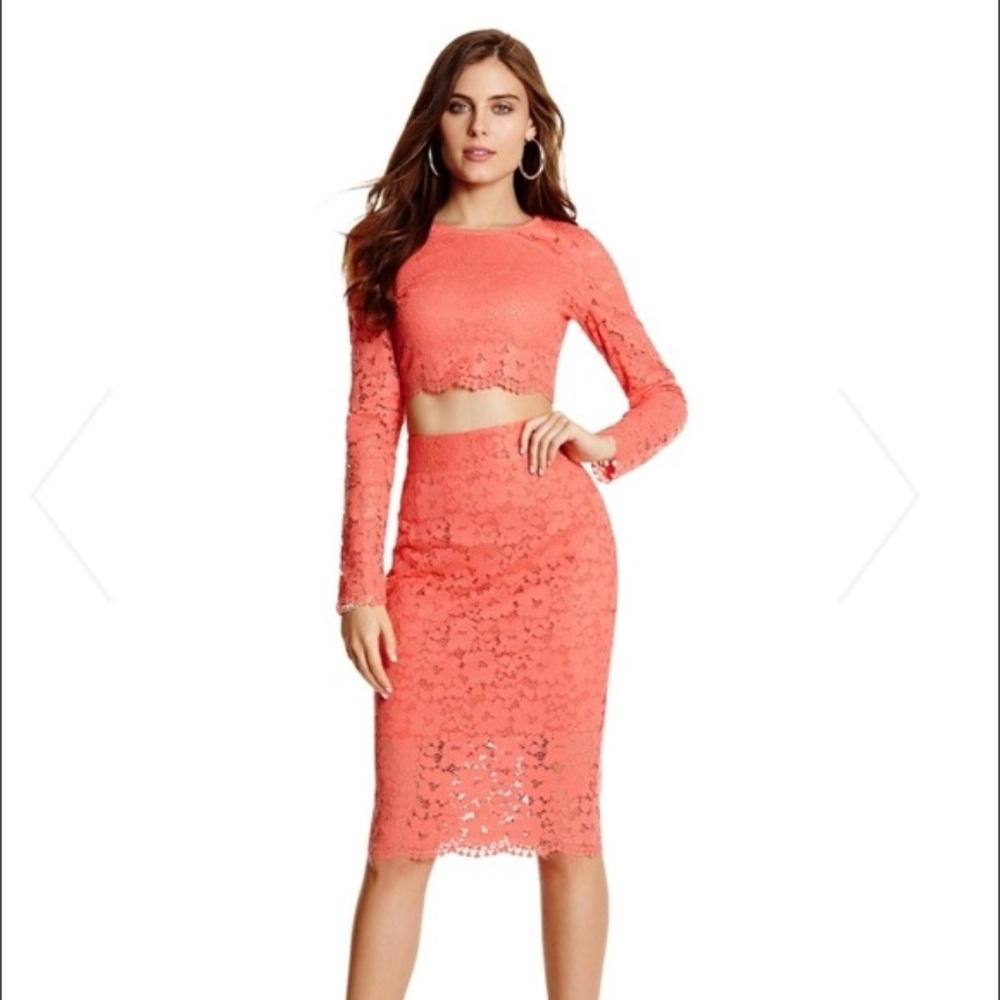 SOLD! Marciano Lace Crop Top & Skirt, SZ XS
